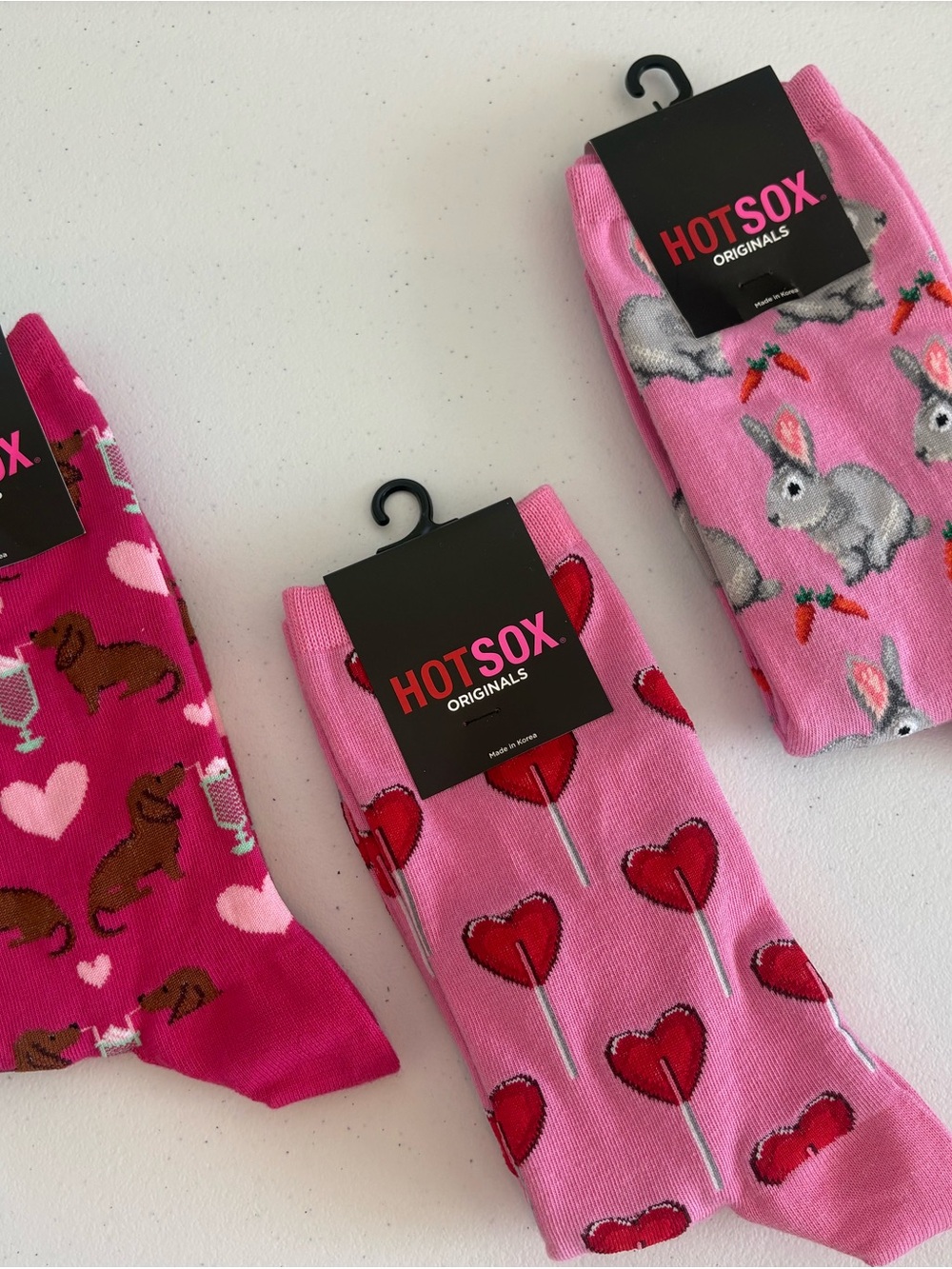 Hot Sox Pink Heart Lollipop & Bunny Novelty Crew Socks Set